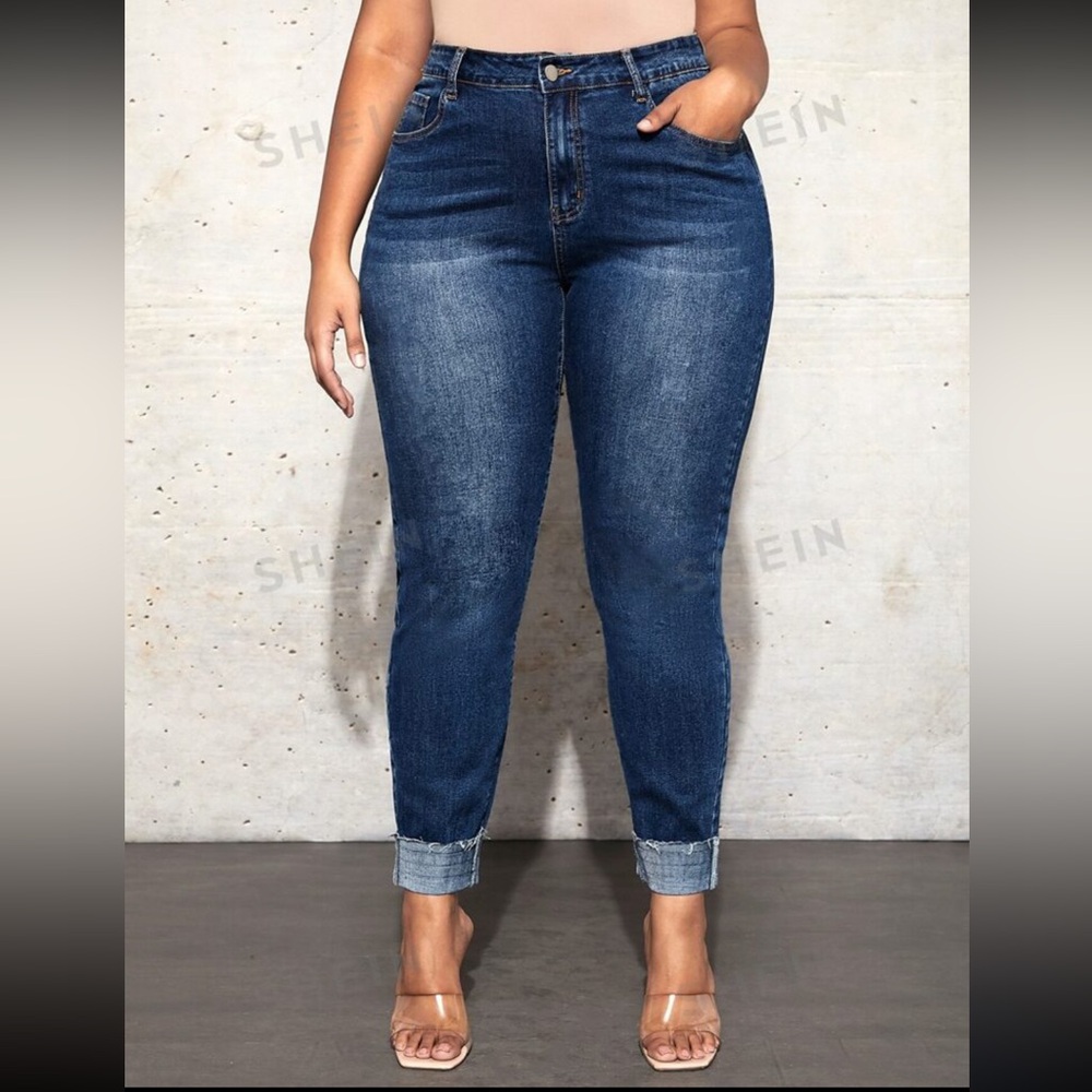 SHEIN SXY Plus High Waist Raw Cut Skinny Jeans